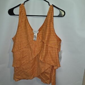 Liz Claiborne Vibrant Orange Layered Polka Dot  sleeveless Tank Top Size 16